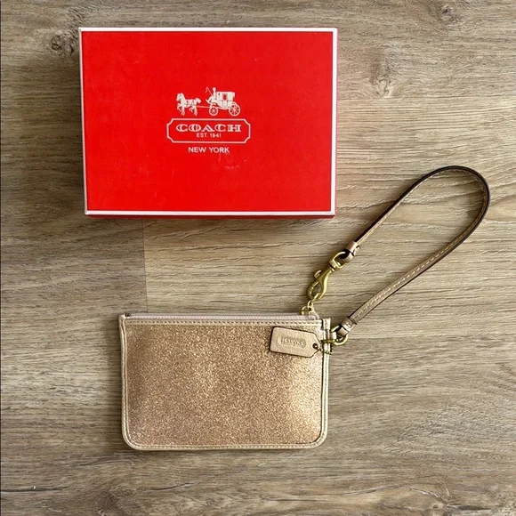 Coach Gold Shimmer Wristlet Clutch - Picture 3 of 4